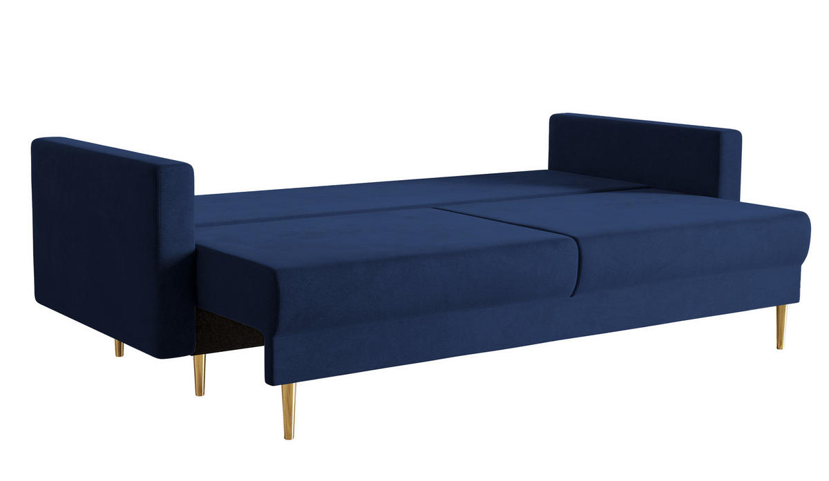 SCHLAFSOFA Valico Marineblau hydrophober Samt - Goldfarben/Dunkelblau, Textil/Metall (230/90/97cm) - Selsey