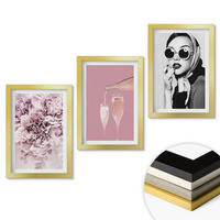 WANDBILDER 3er Set - 20x30 cm Goldrahmen - Rosenblüten und eine elegante Dame - Goldfarben, Kunststoff (20/30cm) - ArtPrintCave