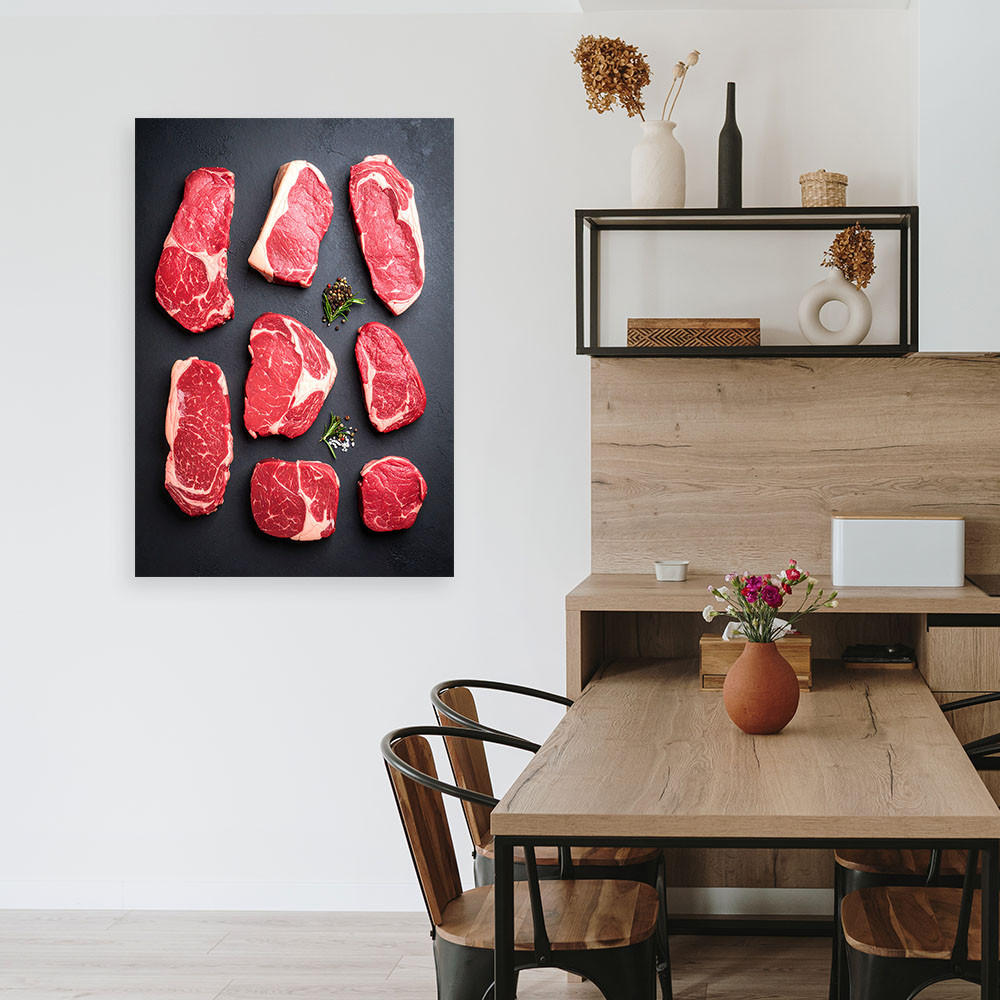 LEINWANDBILD Fleisch Steaks 80x120cm - Grau, Textil (80/120cm) - Feeby