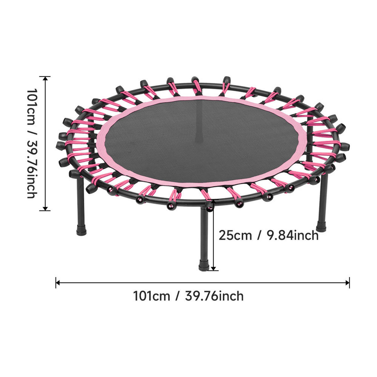 40-ZOLL-RUNDTRAMPOLIN mit Gummiseilen aus Stahl, Oxford-Gewebe, Gummiseile in Schwarz Rosa Langlebig und sicher Stabil und leise 25 x 101 x 101cm - Pink, Metall (101/101cm) - Livingandhome