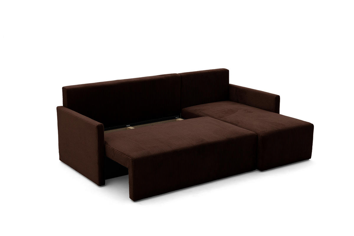 ECKSOFA GARDA L Links mit Schlaffunktion 132x198 Cord Dunkelbraun - Dunkelbraun/Schwarz, Holz/Kunststoff (209/145cm) - NACANAPA