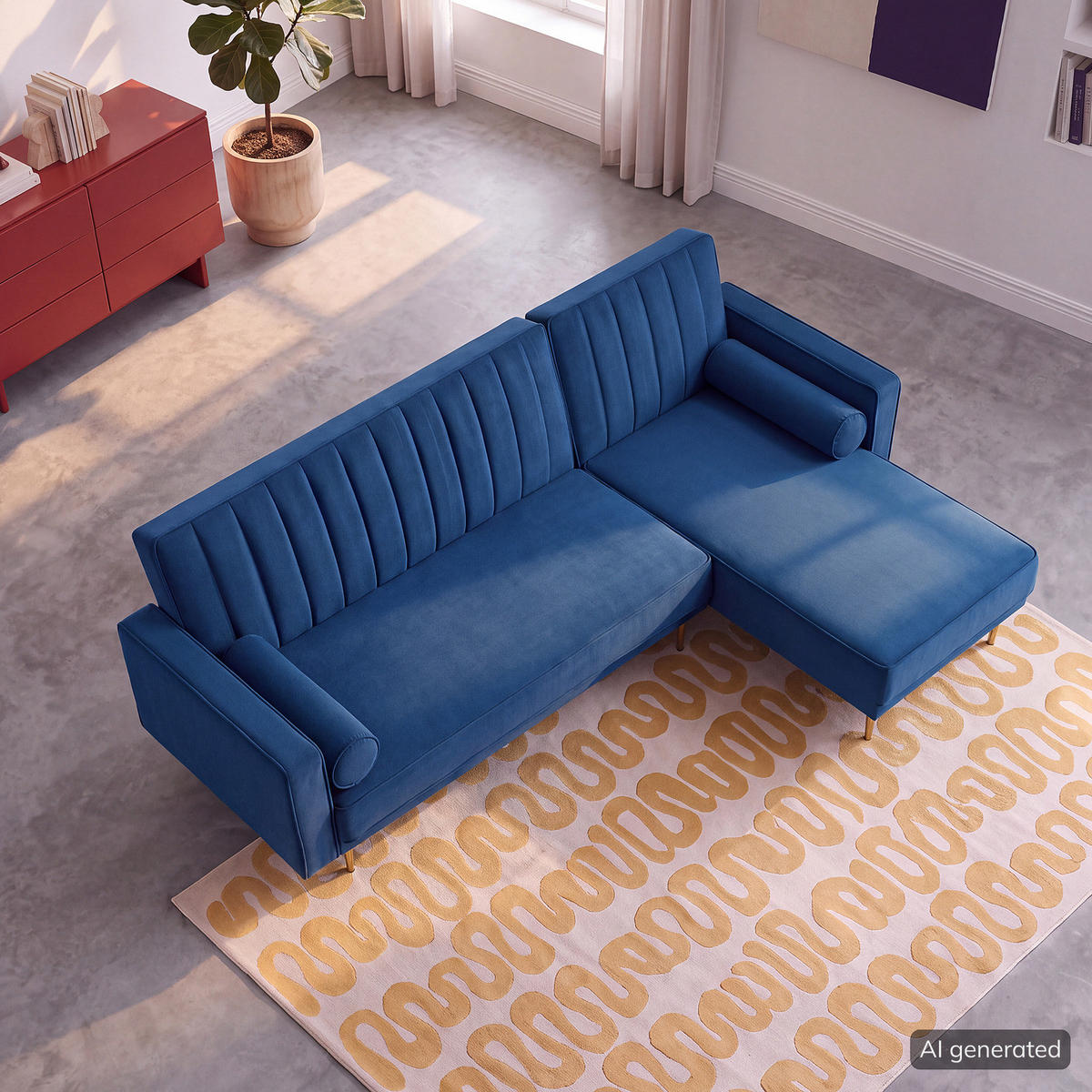 ECKSOFA mit Schlaffunktion - Goldfarben/Blaugrau, Textil/Metall (223/144cm) - home24
