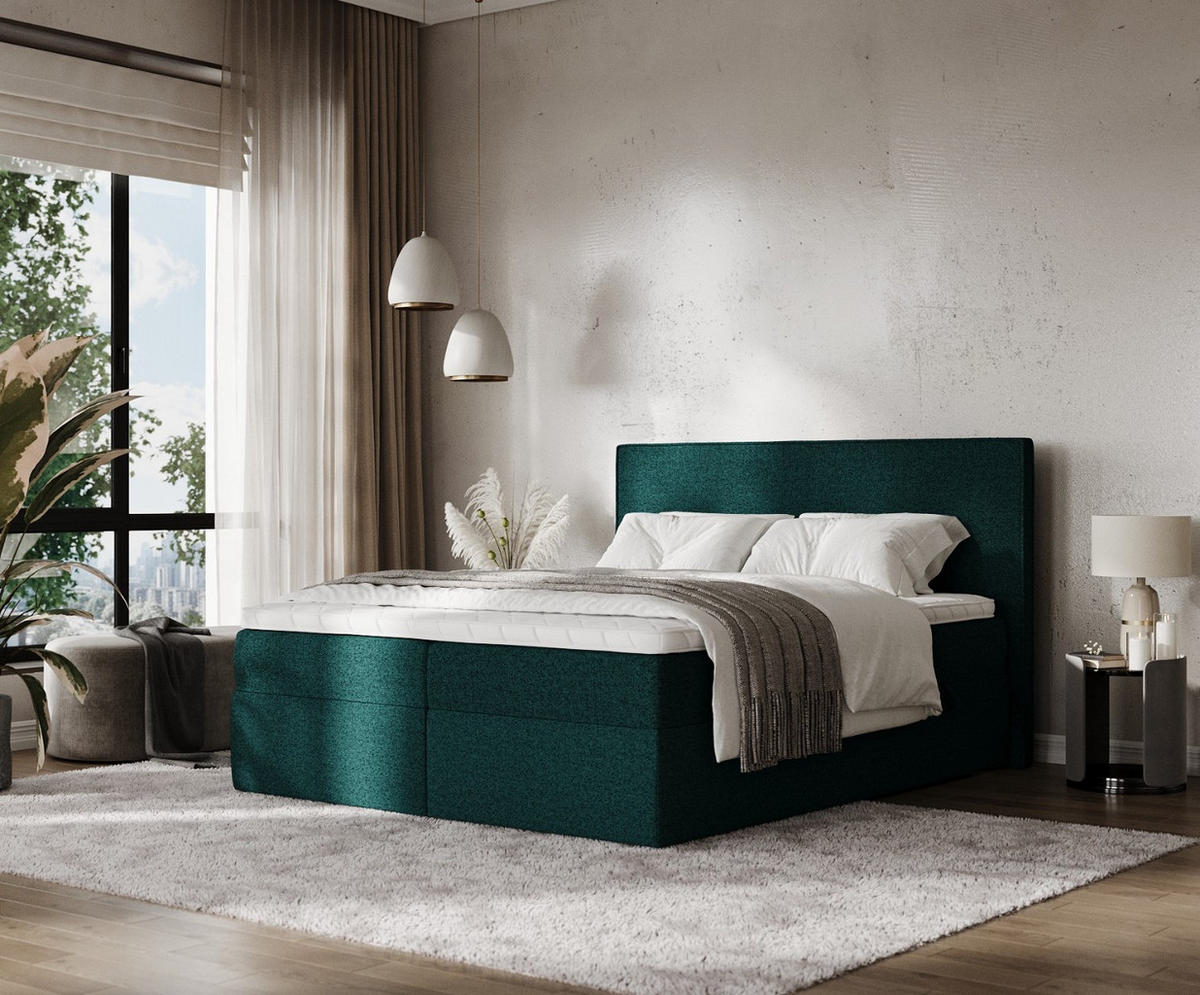 BOXBETT Nuvia 140/200 cm Grün im Riva Stoff - Schwarz/Grün, Holz/Holzwerkstoff (140/200cm) - AltaBeds