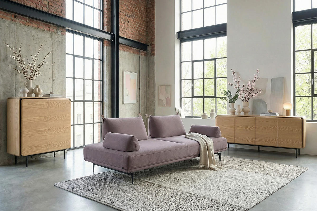 SCHLAFSOFA CANE Violett Webstoff - Violett/Schwarz, Textil/Metall (210/80/100cm) - KAWOLA