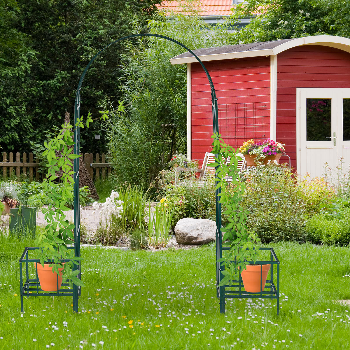 ROSENBOGEN - Dunkelgrün, Metall (204/226/45cm) - Relaxdays