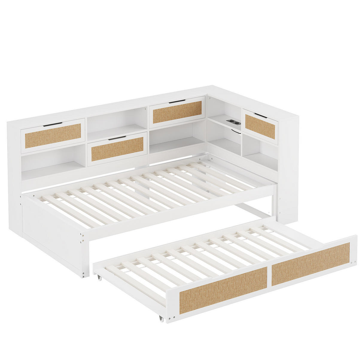 AUSZIEHBETT 90/200 cm Weiß aus Holz mit Stauraum und USB-Anschluss - Weiß, Holz (90/200cm) - Flora Grace