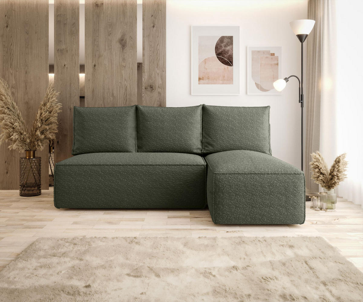 ECKSOFA mit Schlaffunktion SAVIO MINI Quelle 37 Rechts - Dunkelgrün, Textil (200/140cm) - Bedante
