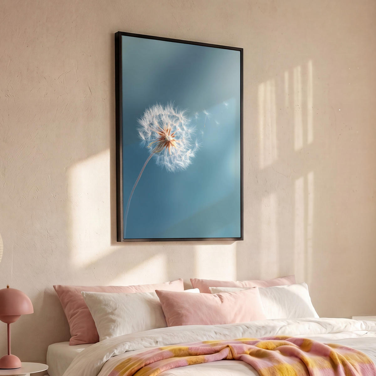 LEINWAND Bilder mit Rahmen - Löwenzahn - Wind - Blau - 100x150 - Blaugrau, Textil (100/150cm) - MuchoWow