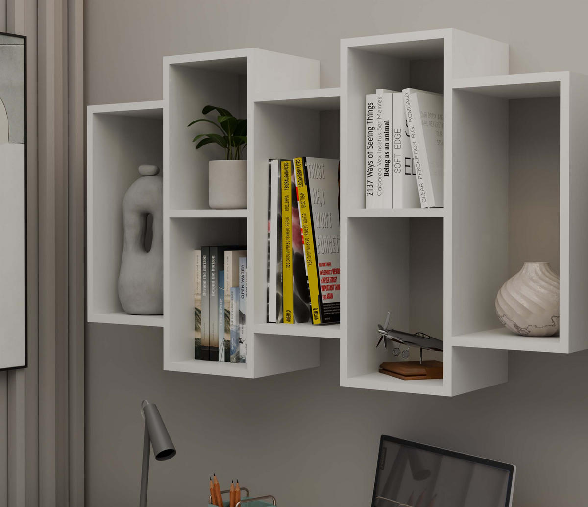 SCHWEBEREGAL Sarah - Weiß, Holzwerkstoff (65/129.5/20cm) - kommodly