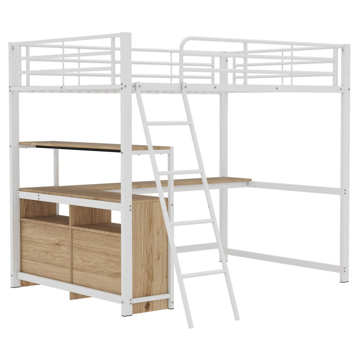 HOCHBETT 140/200 cm mit L-förmigem Schreibtisch, 4 Schubladen und MDF-/Metallgestell, Weiß - Weiß, Holzwerkstoff (140/200cm) - Redom