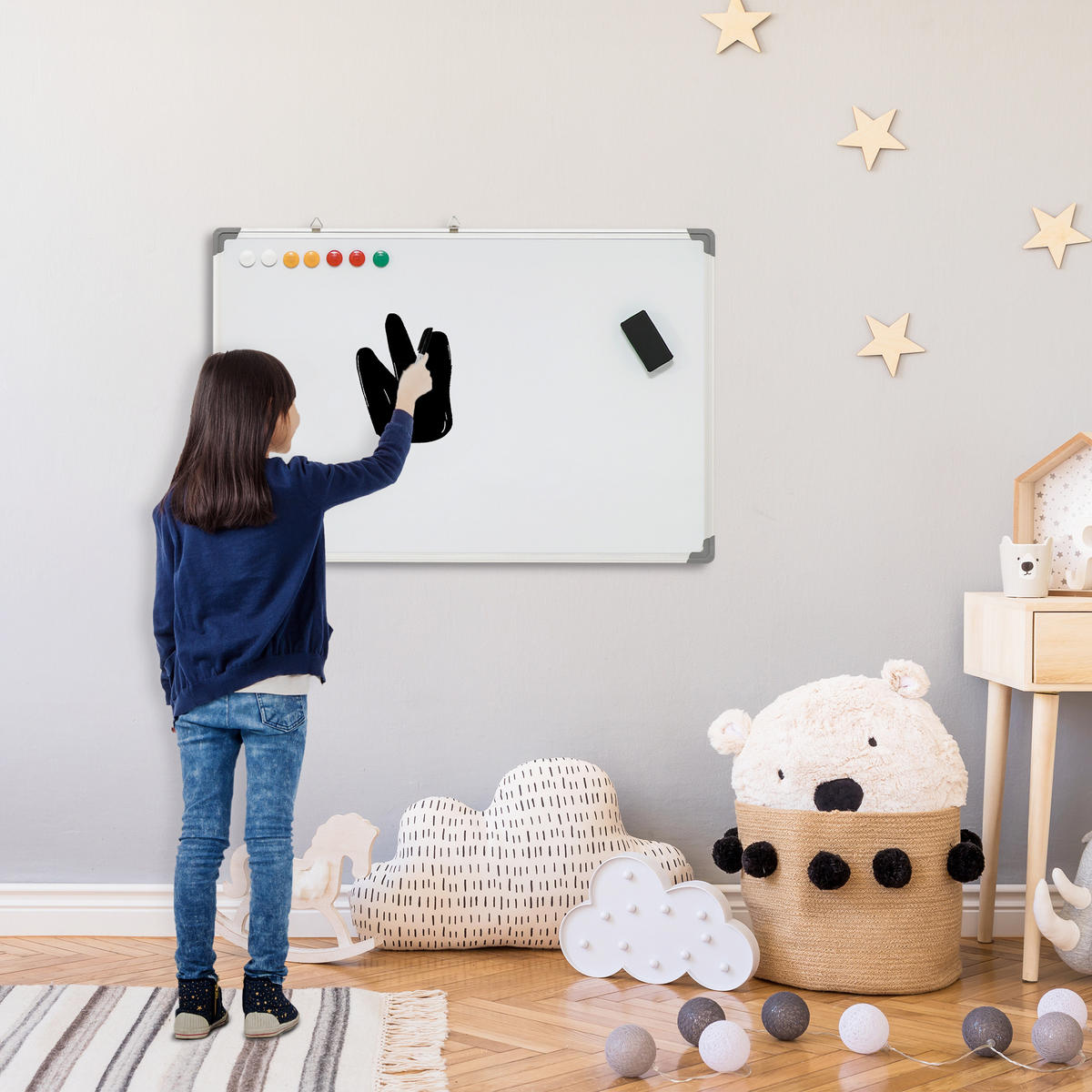 MAGNETISCHES Whiteboard, Magnettafel, Magnetboard, Trocken Abwischbar 90 x 60 cm - Weiß, Kunststoff (60/1.8/90cm) - HOMCOM