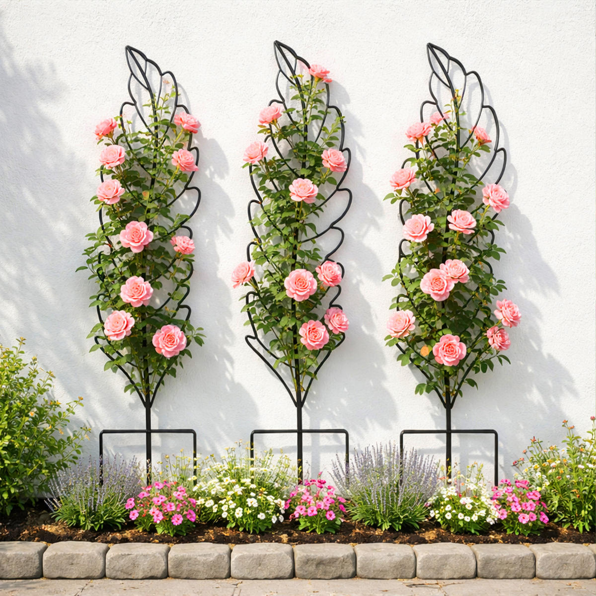SPALJÉ Svart 3-pack stål 150x40 cm - Svart, Metall (40/150/1cm) - Relaxdays