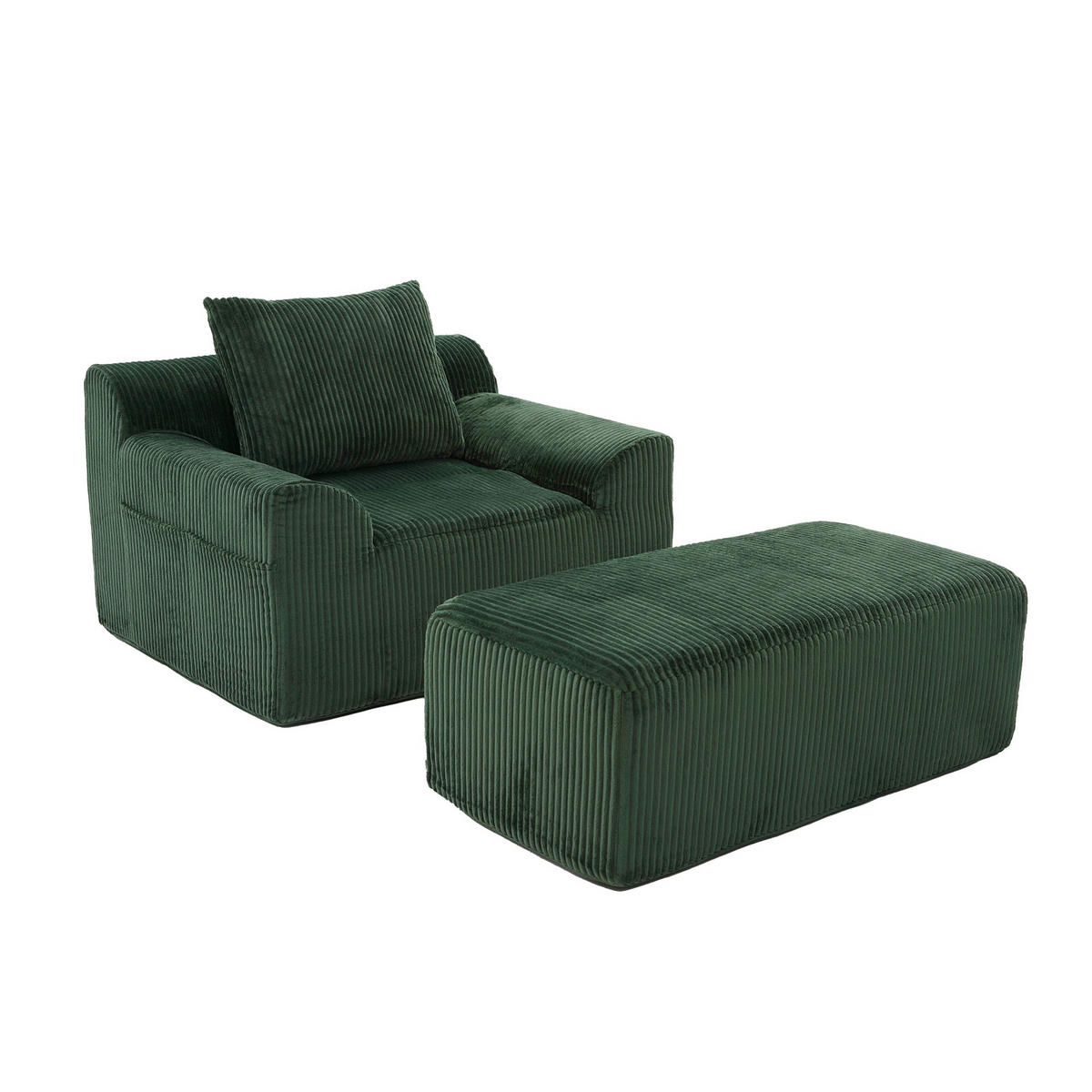 RELAXSESSELSET Übergroßer Loungesesselmit Fußhocker,Cord,Grün - Grün, Textil (110/87/147cm) - LVHOM