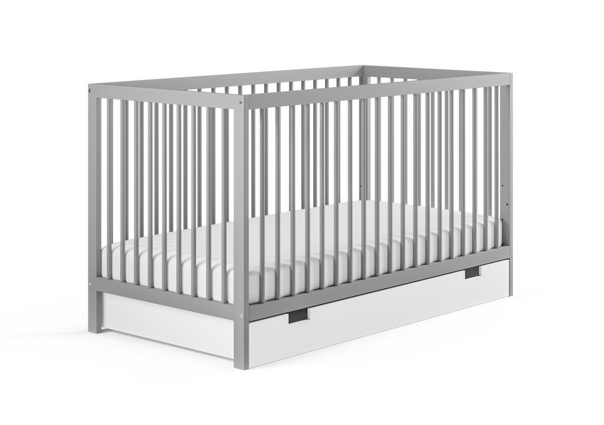BABYBETT mit Schublade und Matratze 60x120 cm in Grau - Grau, Holz (60/120cm) - Kids Collective