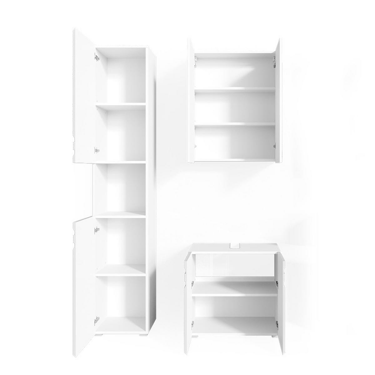 BADMÖBEL-SET Fredd Weiß Hochglanz 3 Teile, mit Hochschrank - Weiß Hochglanz, Holzwerkstoff (56/60/34cm) - Vicco