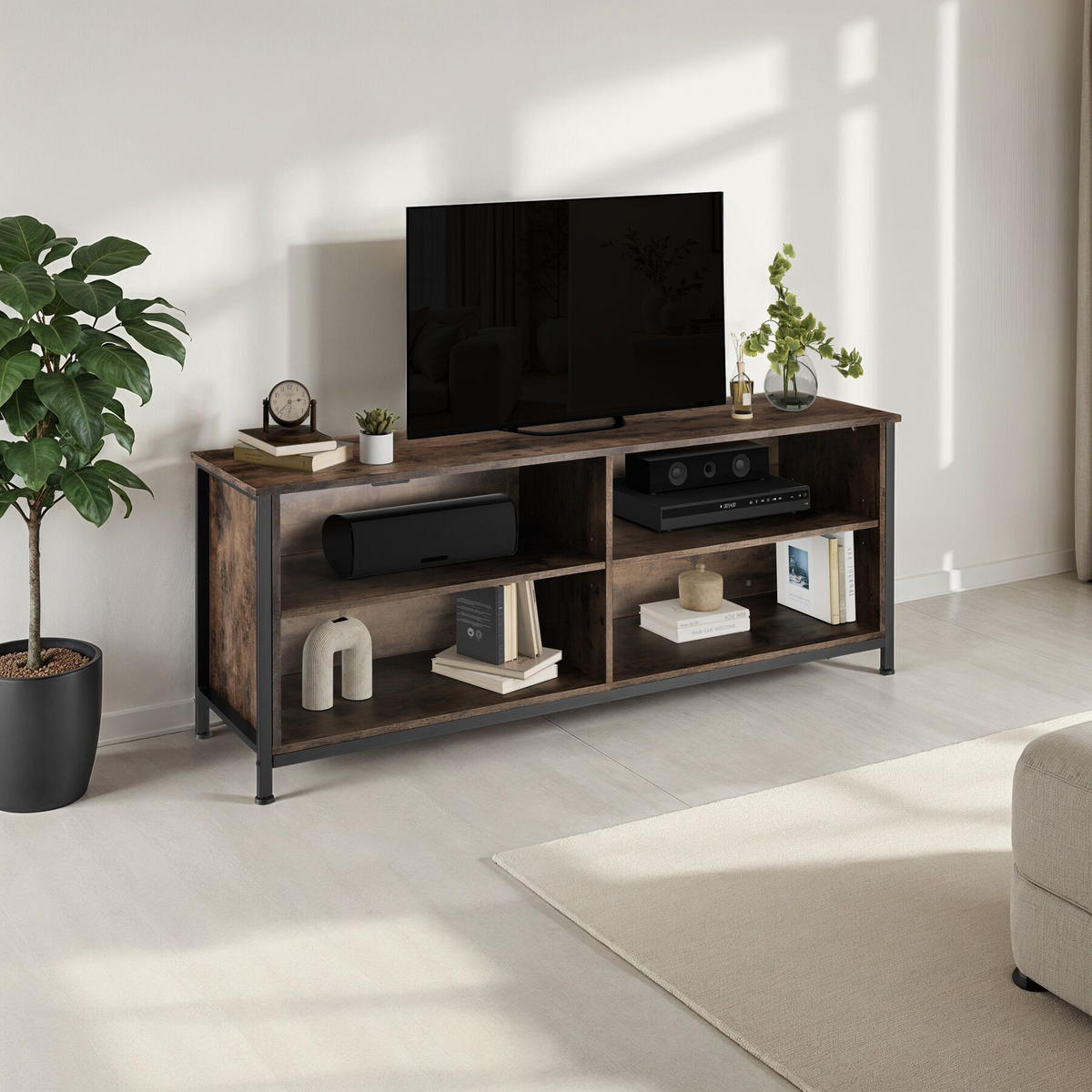 TV-ELEMENT Navan,147 x 41 x 60,5 cm,Industrial Holz dunkel, rustikal - Rostfarben, Holzwerkstoff (41/60.5/147cm) - tectake