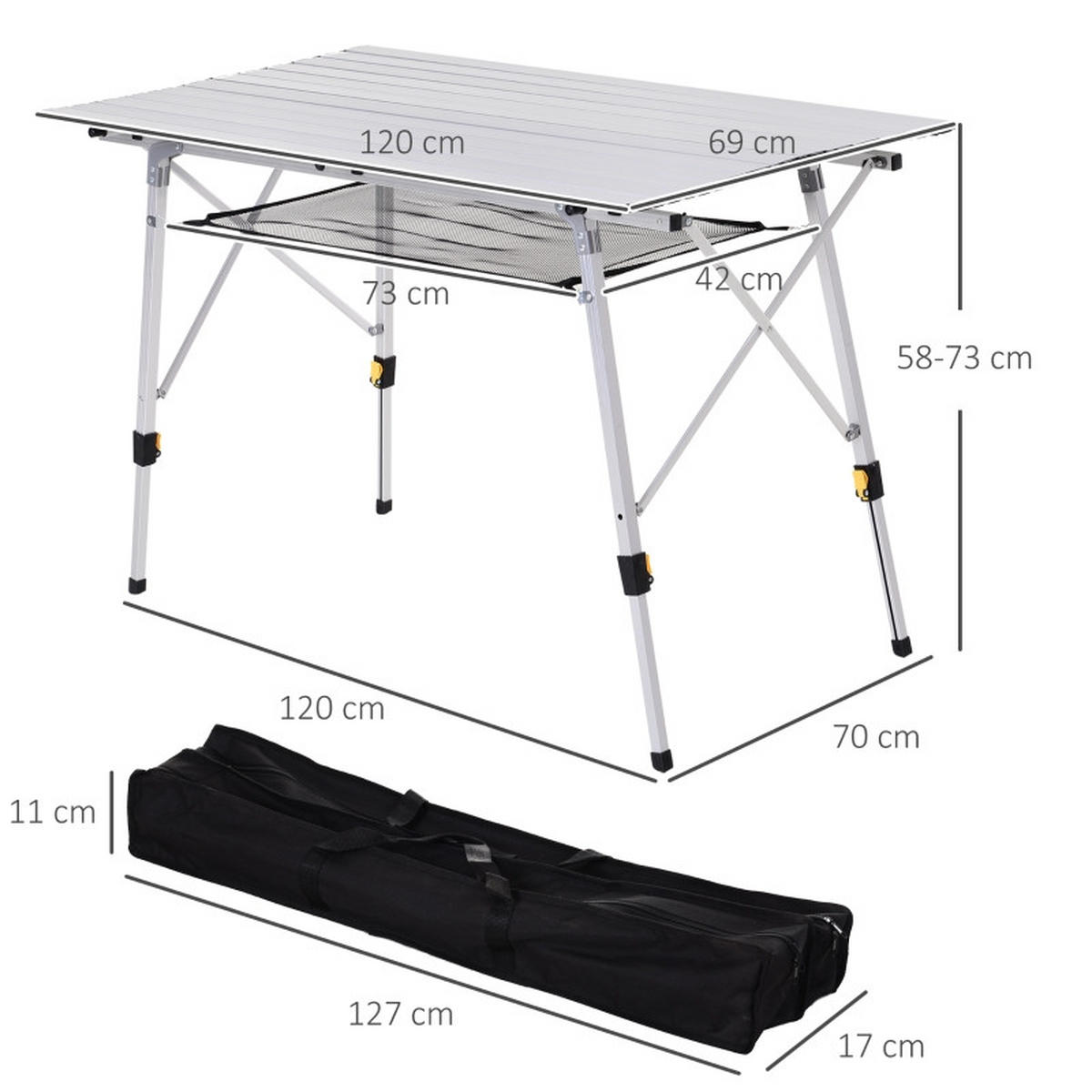 KLAPPTISCH Höhenverstellbar Silber - Silberfarben, Metall (120/69/78cm) - ComfortXL