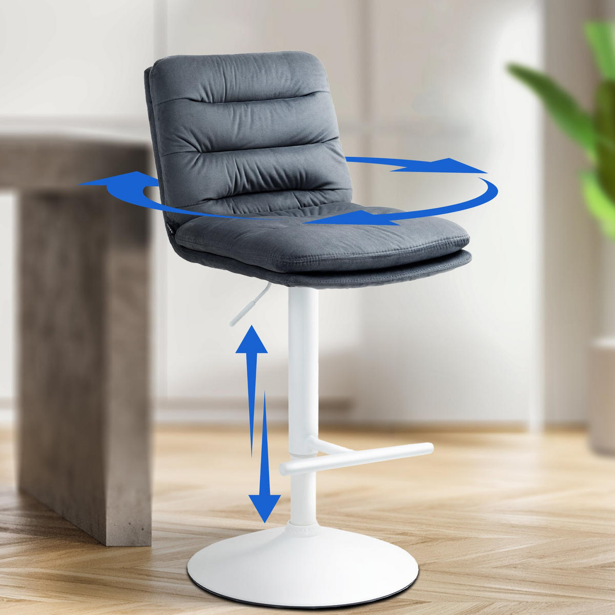 BARHOCKER Samt dunkelgrau - Dunkelgrau/Weiß, Textil/Metall (42/94/56cm) - CLP
