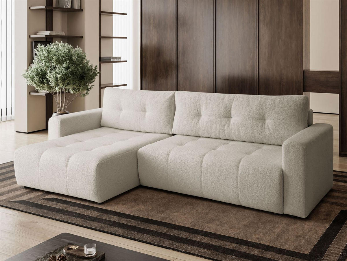ECKSOFA VIENNA Stil Bettkasten und Funktionalität Bouclé Ecru Links - Ecru, Holz (143/261cm) - Kaiser Möbel