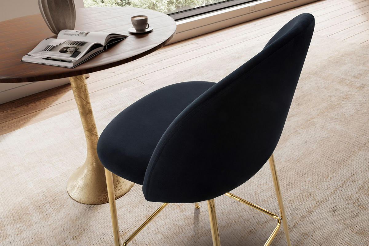 BARHOCKER 2er Set Samt Lehne Goldgestell Skandi-Stil Gepolstert, Schwarz 50x50x102 cm - Goldfarben/Schwarz, Textil/Metall (50/102/50cm) - KADIMA DESIGN