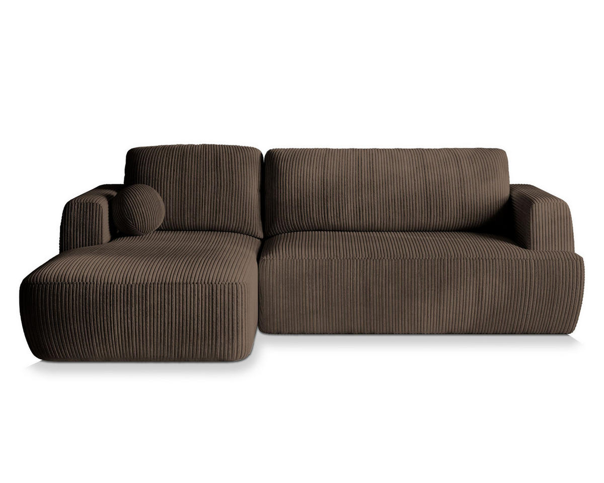 ECKSOFA SENTI P L-S Braun Kordstoff mit Schlaffunktion - Braun, Holz (246/148cm) - MASSENO
