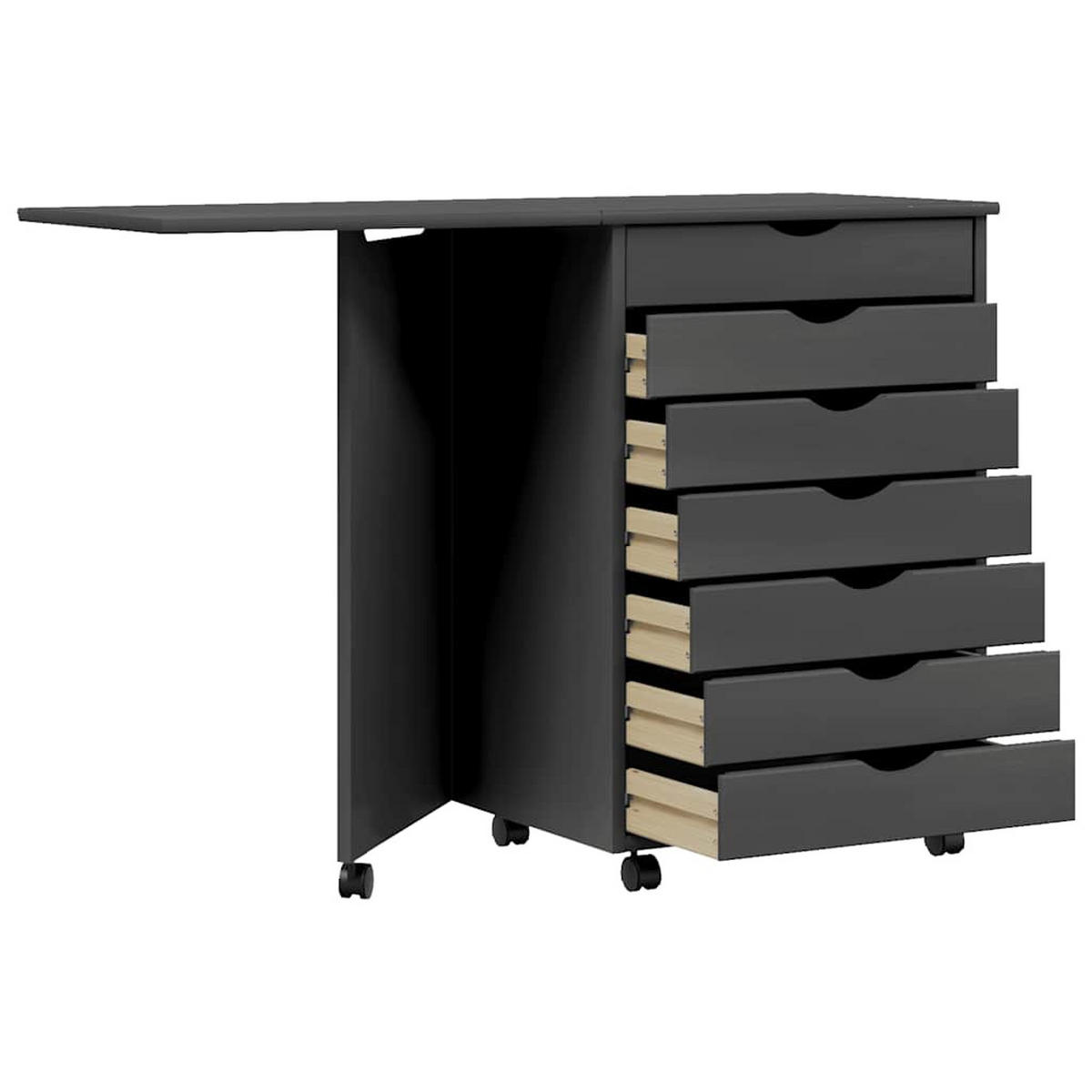 ROLLSCHRANK MIT SCHREIBTISCH MOSS GRAU MASSIVHOLZ KIEFER - Grau, Holz (39/74.5/105.5cm) - vidaXL