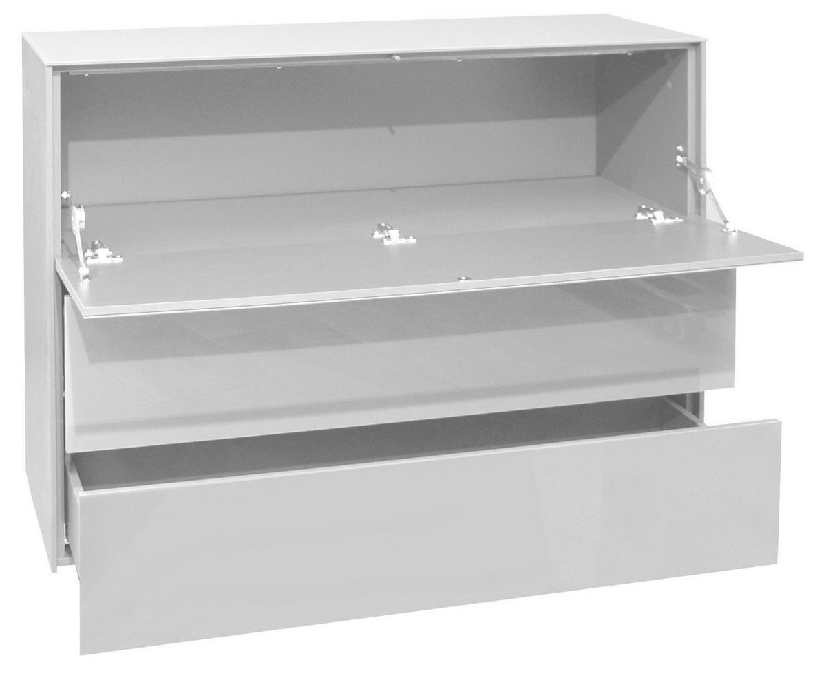 KOMMODE Elfi 121x42x89 Hochglanz Kreidegrau/Glas Kreidegrau - Hellgrau, Holzwerkstoff (121/89/42cm) - 58aufmkessel