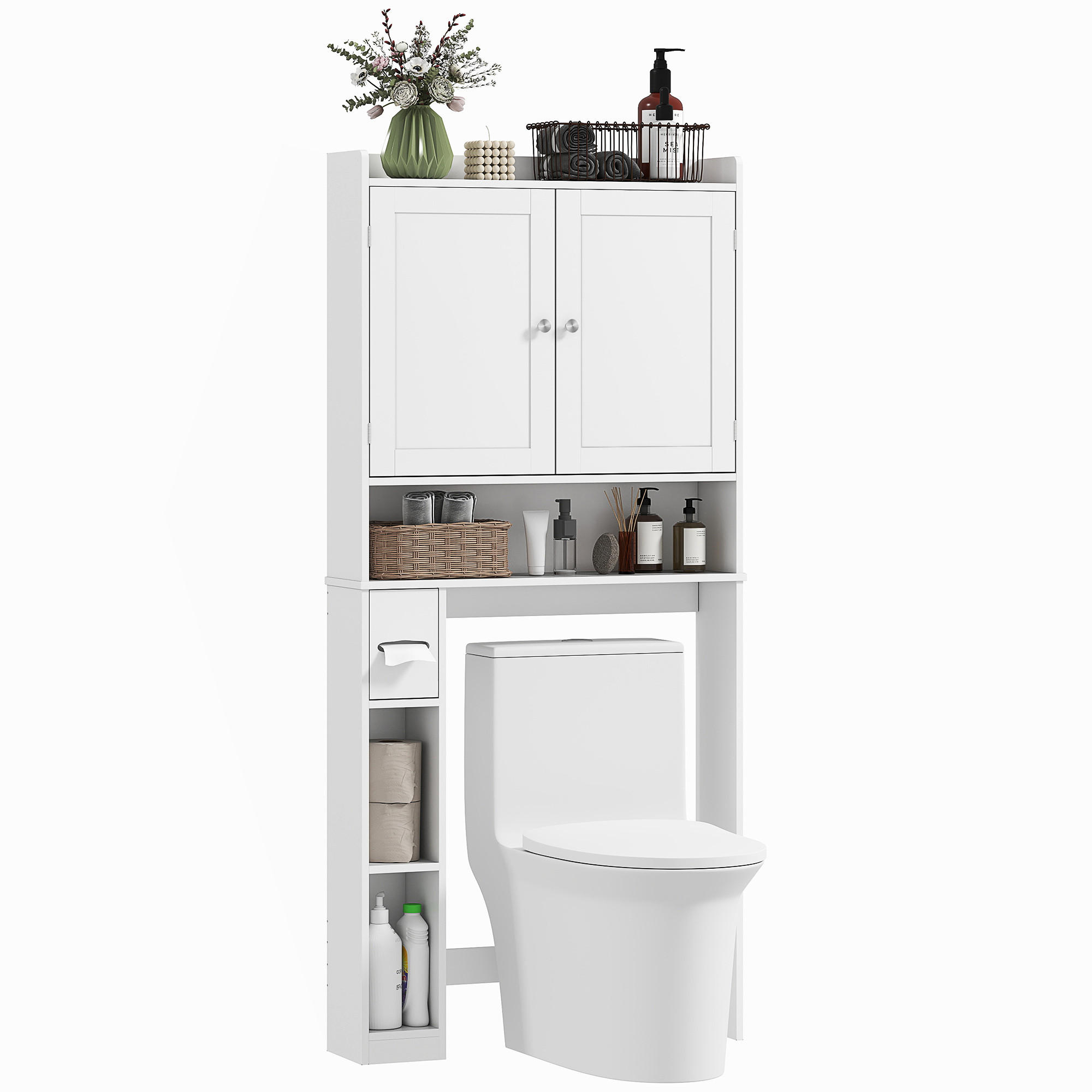 BADEZIMMERREGAL DE-15932 mit Toilettenpapierhalter Weiß - Weiß, Holzwerkstoff (19.5/170/80cm) - ComfortXL