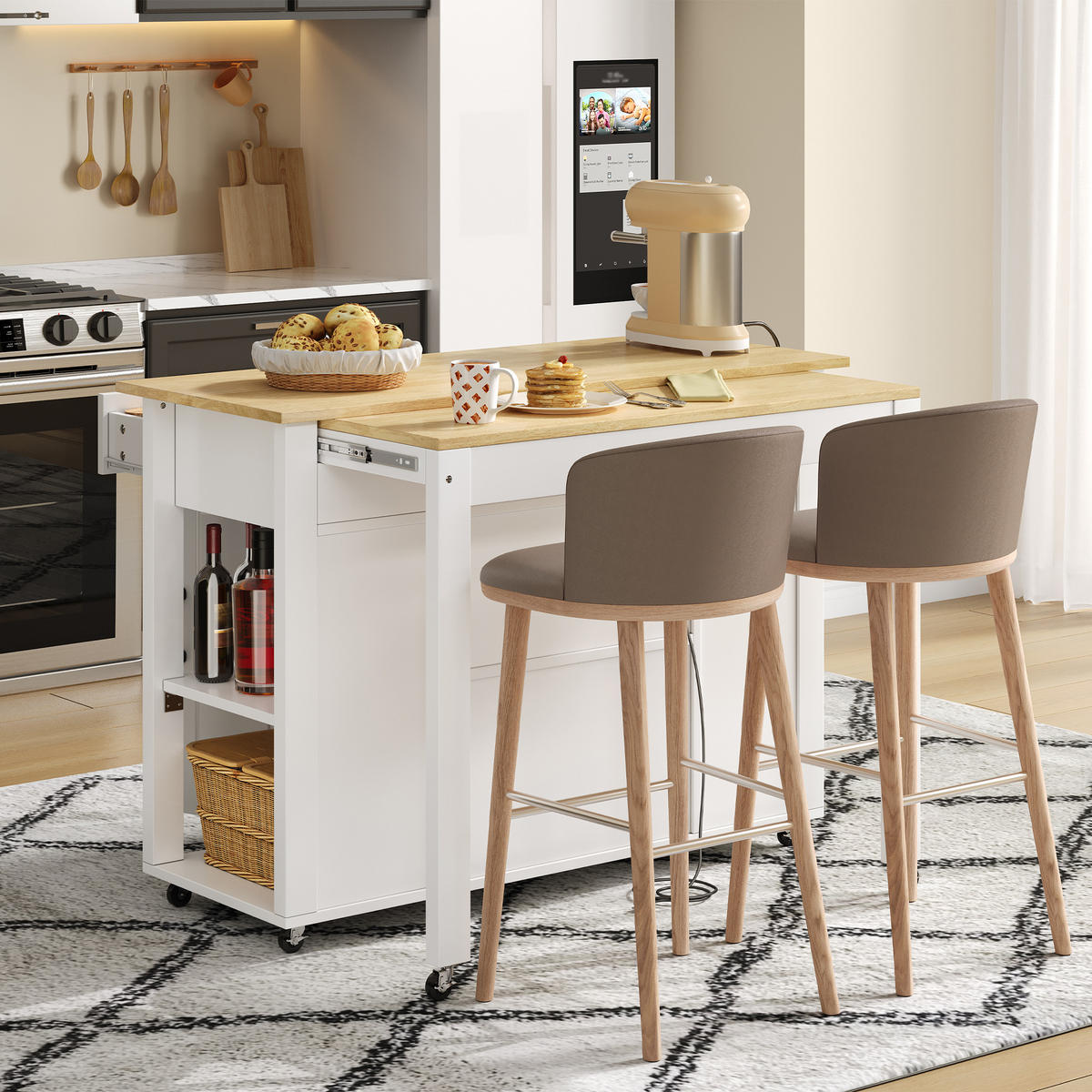 KÜCHENINSEL 120x77x93cm Weiß MDF/Laminat mit Steckdose & Schubladen - Weiß, Holzwerkstoff (120/93/77cm) - Modfu