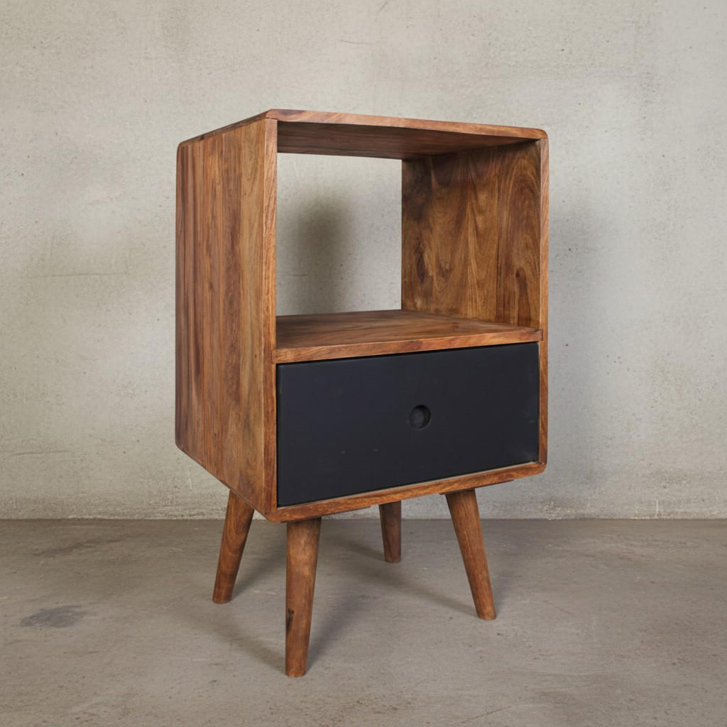 NACHTTISCH – Massivholz, 70 cm hoch, Retro-Stil, für Boxspringbett - Schwarz/Braun, Holz (40/70/35cm) - KADIMA DESIGN