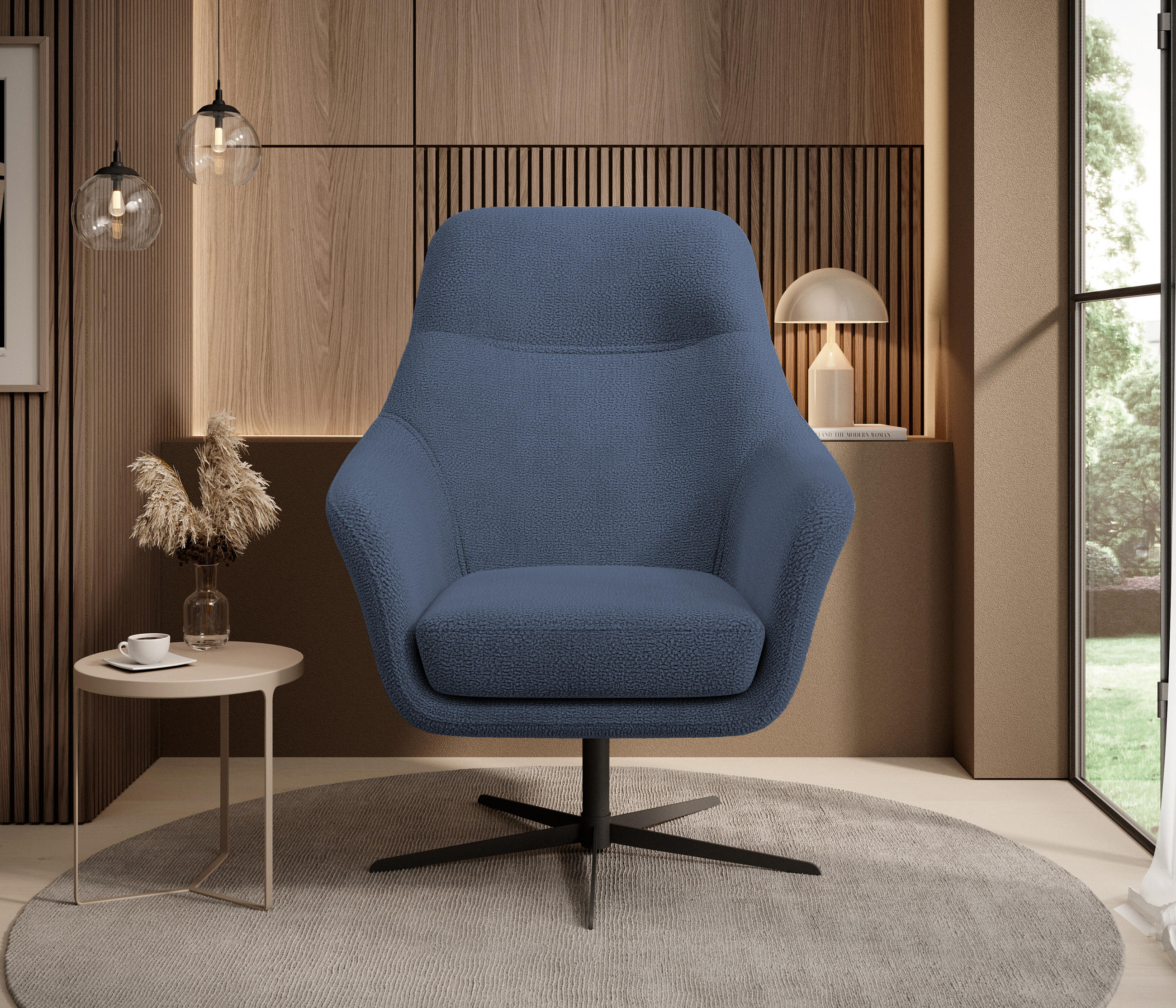 RELAXSESSEL Collection Drehstuhl CUBO – komfortabel, drehbar, modernes Design, 76x97x76 cm, Farbe - Schwarz/Dunkelblau, Holz/Textil (76/97/76cm) - DomoHome