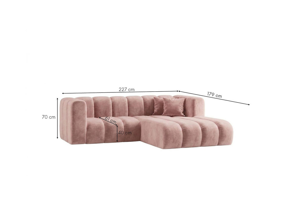 ECKSOFA Modulares In L-Form, Velvet-Stoff Riviera, Hellrosa, Rechts, GRAND - Hellrosa, Holz (227/179cm) - Kaiser Möbel