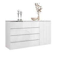 KOMMODE AURORA SILVER 4S1D mit Schubladen – Hängend - Weiß Hochglanz, Holzwerkstoff (140/76/40cm) - Lookway