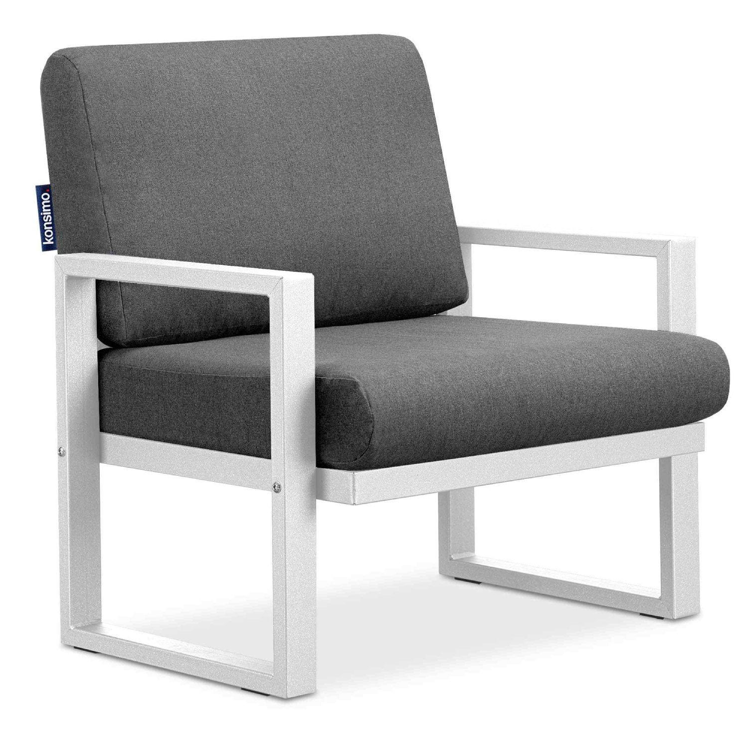 GARTENSESSEL FRENA ,Weiß/Grau - Weiß/Grau, Textil/Metall (70/65/60cm) - KONSIMO®