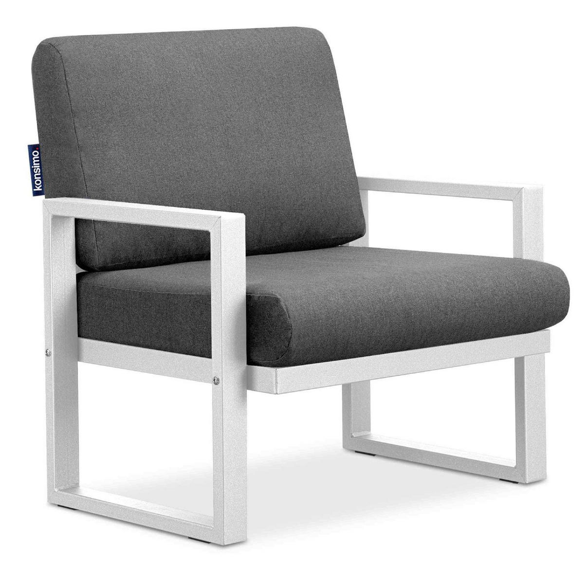 GARTENSESSEL FRENA ,Weiß/Grau - Weiß/Grau, Textil/Metall (70/65/60cm) - KONSIMO®