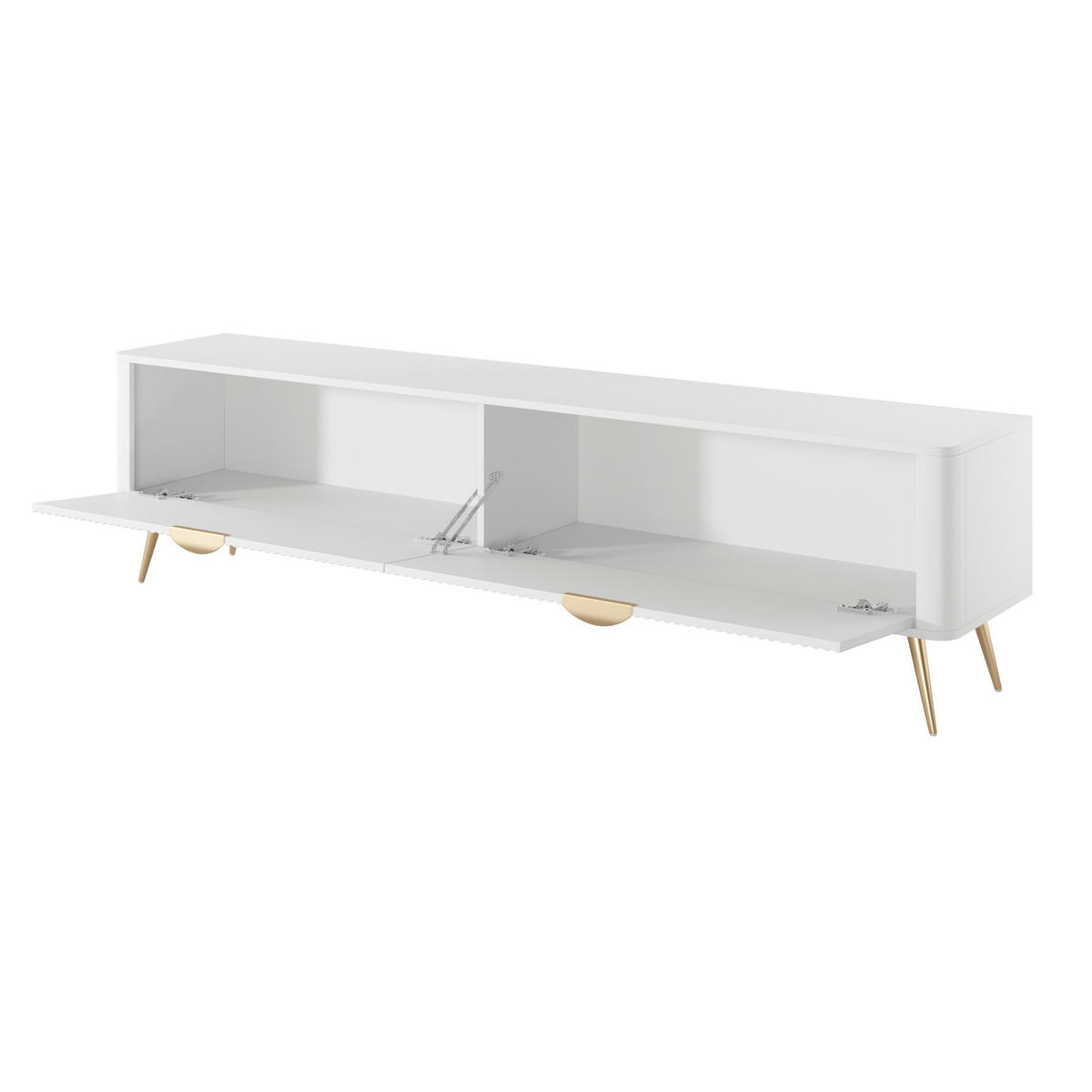LOWBOARD Vespasia 2T Beige 200/51,2/38 cm – Geriffelte Fronten - Goldfarben/Weiß, Holzwerkstoff/Metall (200/51.2/38cm) - AX Living