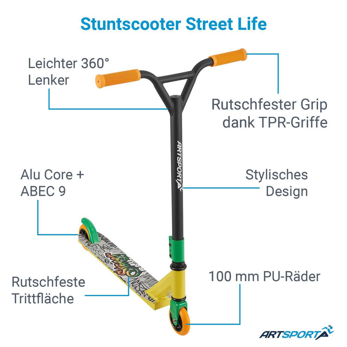 STUNTSCOOTER Street Life - Multicolor, Metall (66/47/84cm) - Artsport