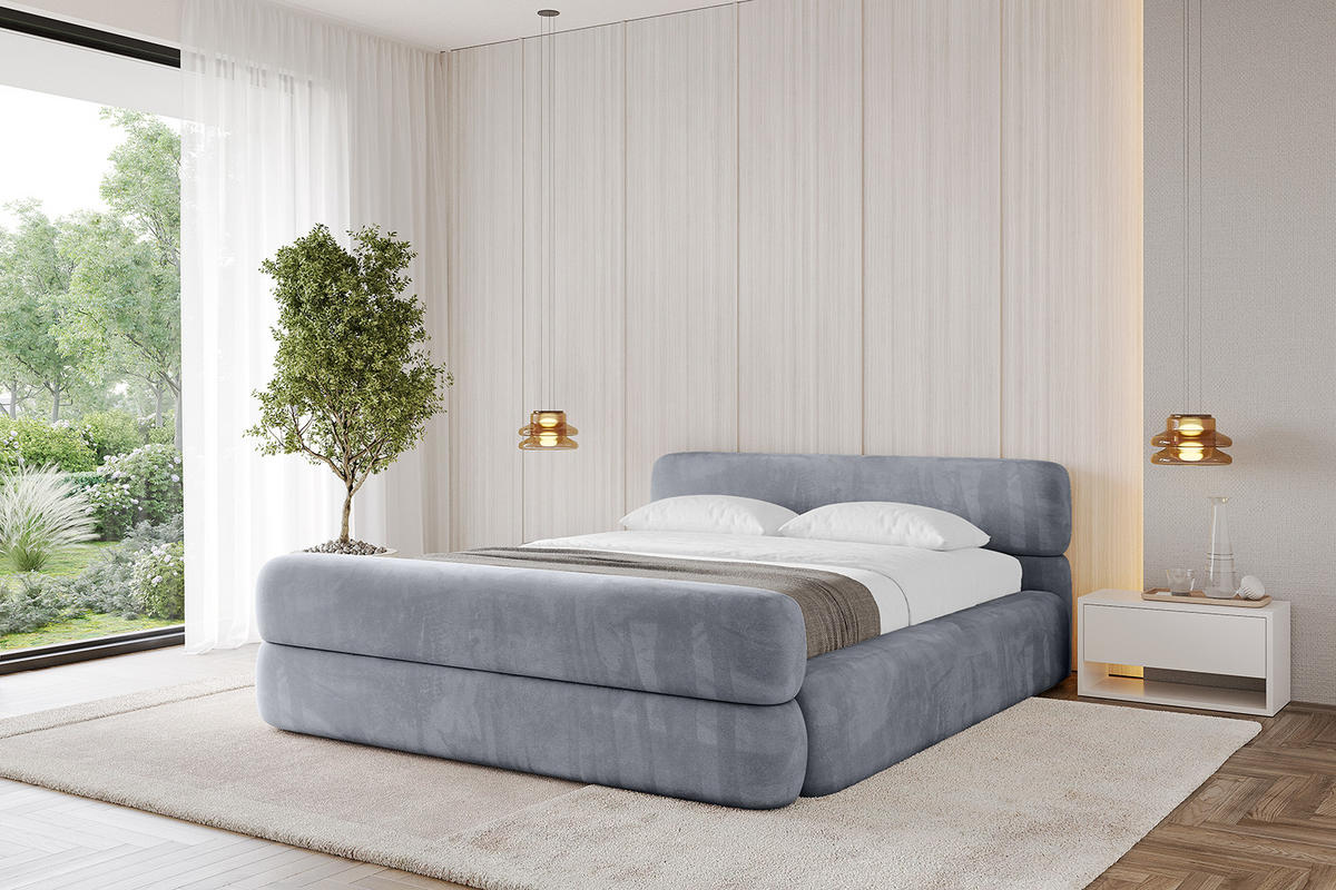 POLSTERBETT mit Bettkasten, Fußteil und Lattenrost, Boxbett ohne Matratze - ENORA-Z-V1 180x200 Grau - Grau, Holzwerkstoff/Textil (180/200cm) - ALTDECOR