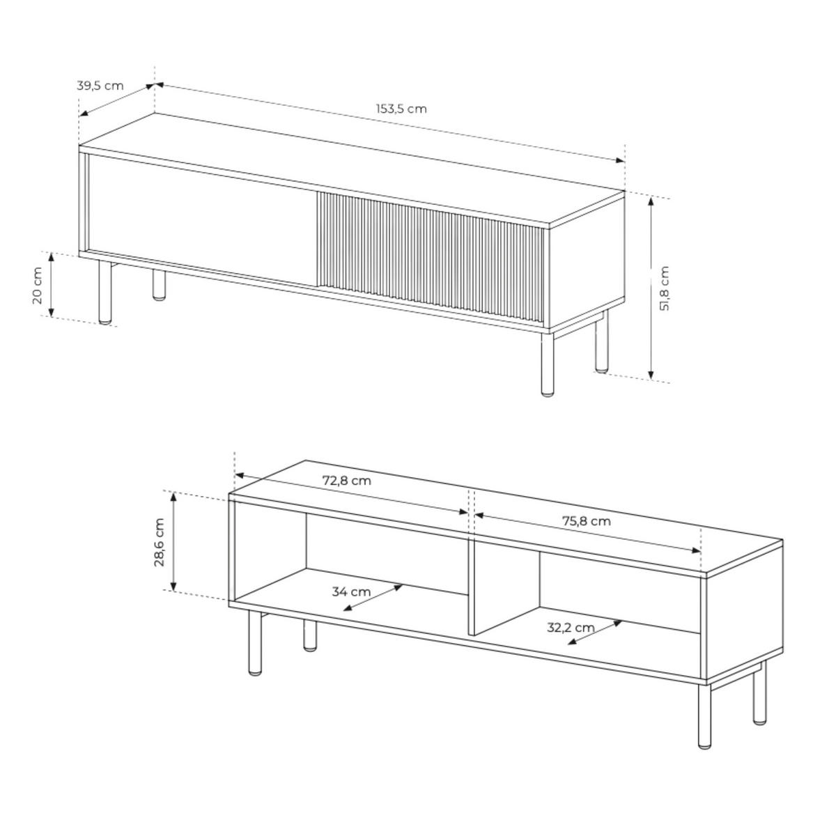 TV-SCHRANK, Eiche Cremona, 153,5 x 51,8 x 39,5 cm - Beige, Holzwerkstoff (153.5/51.8/39.5cm) - 3XE LIVING