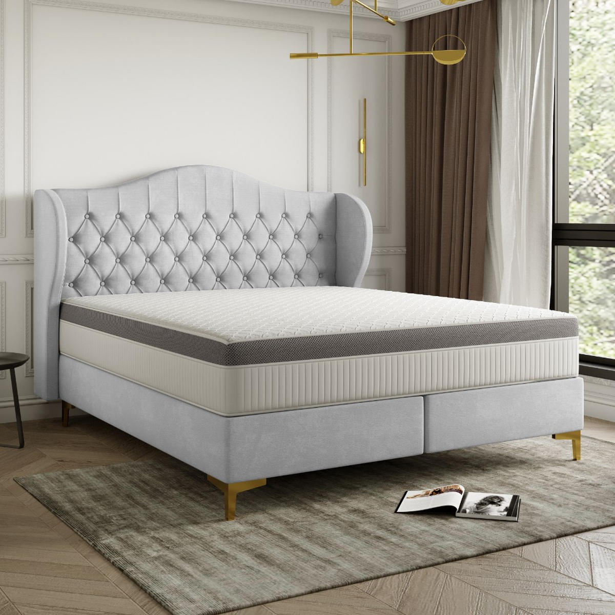 BETT mit Taschenmatratze LEGEND, Whisper-Stoff Silber 180x200 cm - Silberfarben, Holz/Textil (180/200cm) - Kaiser Möbel