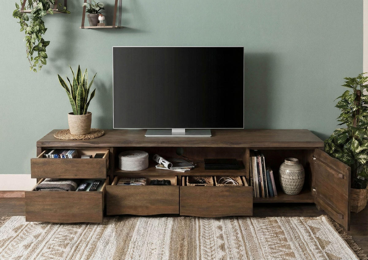 TV-BOARD Mango 220x45x50 braun geölt PURE MANGO #224 - Braun, Holz (220/50/45cm) - Massivmoebel24