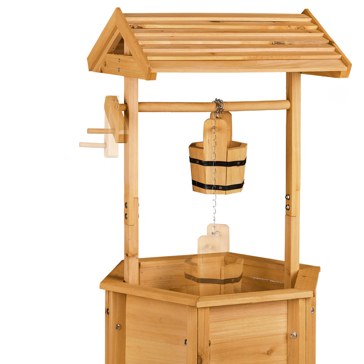 STUDŇA Prírodné drevo s kľukou a vedrom - svetlohnedá, kov/drevo (41/47/82cm) - Relaxdays