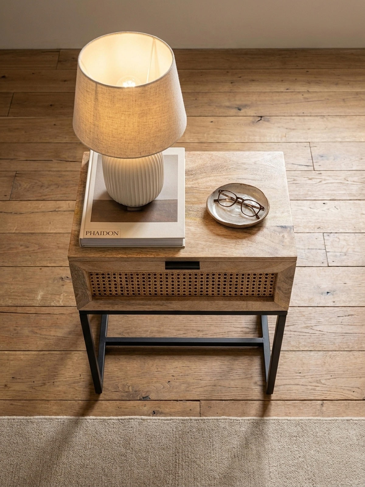 NACHTTISCH – Mango Massivholz/Rattan, 50x60x30 cm, 1 Schublade, Wiener Geflecht - Schwarz/Braun, Holz/Metall (50/60/30cm) - KADIMA DESIGN