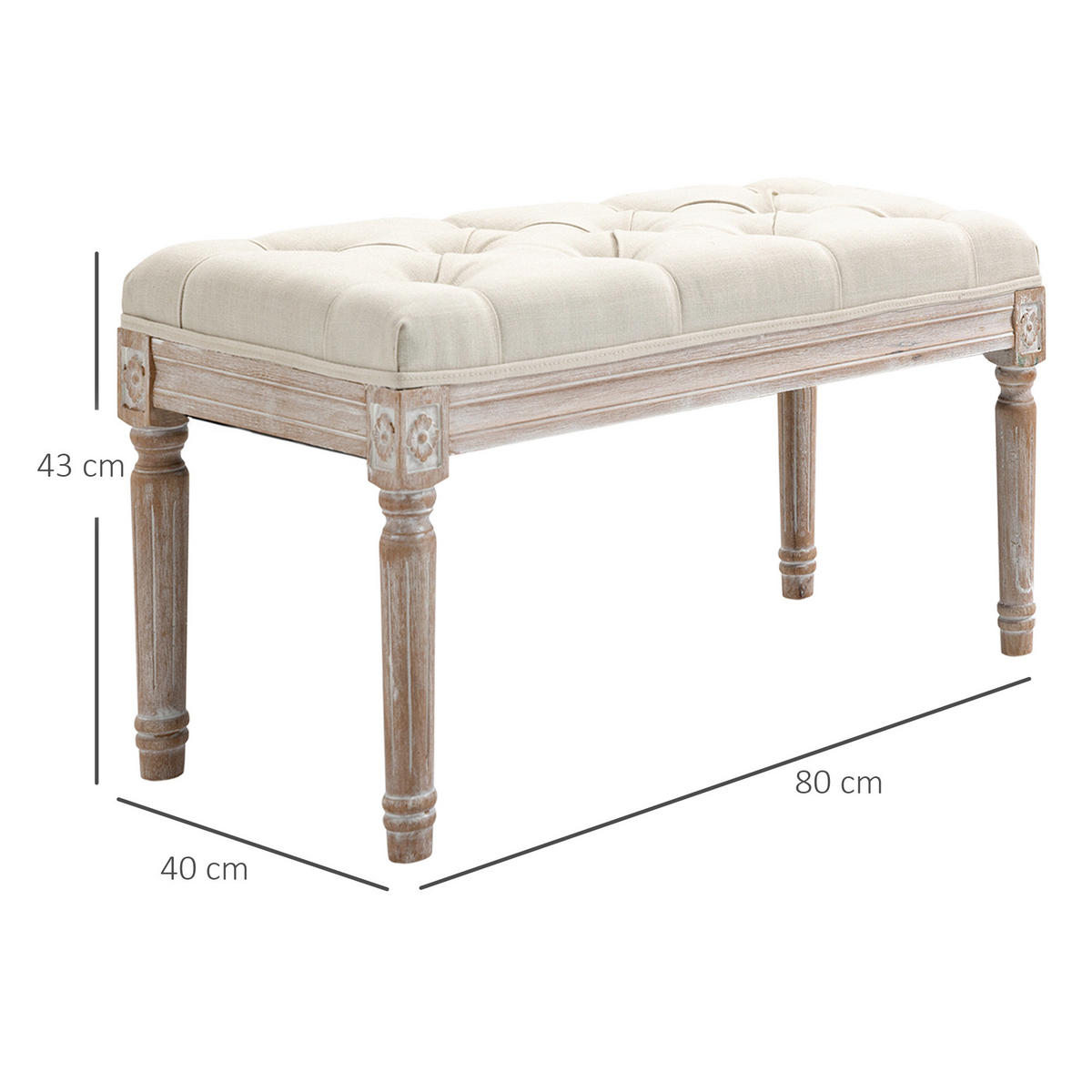 SITZHOCKER, Polsterbank mit Leinenoptik, Cremeweiß - Weiß, Kunststoff (80/43/40cm) - HOMCOM