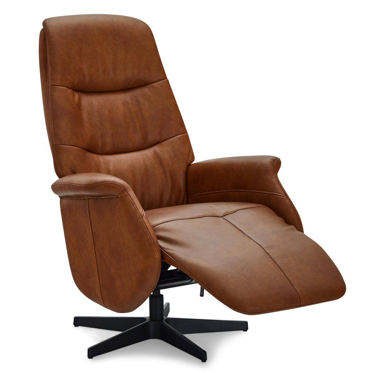 RELAXSESSEL Echtleder Cognac Braun - Schwarz/Braun, Leder/Metall (90/114/79cm) - Furnhouse