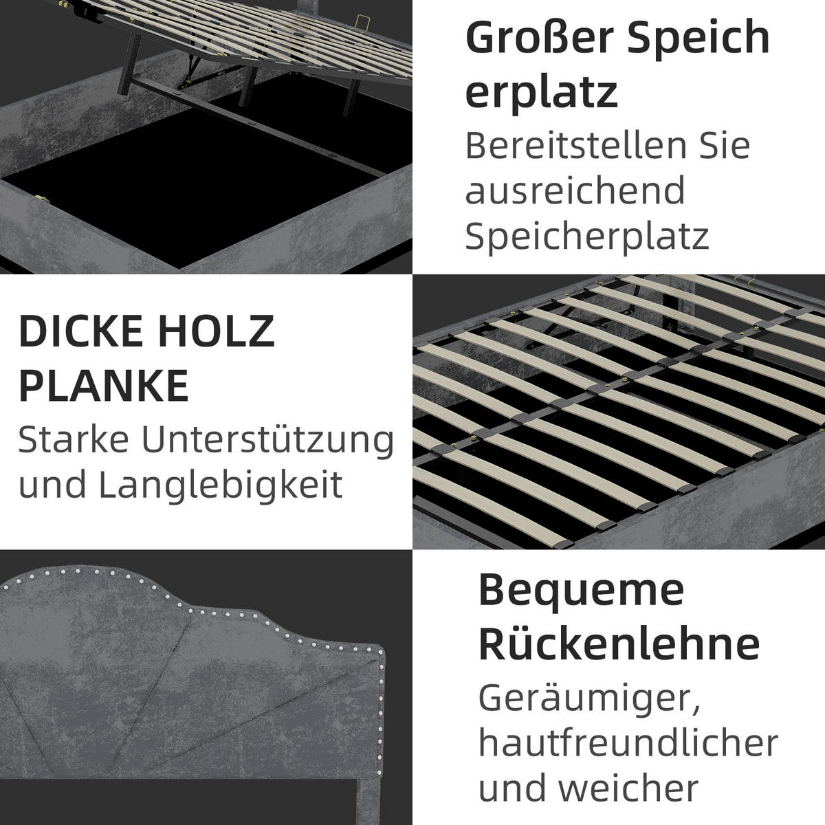 POLSTERBETT 160x200 cm Samt Stauraum hydraulisch grau - Grau, Textil (160/200cm) - LEBENLANG