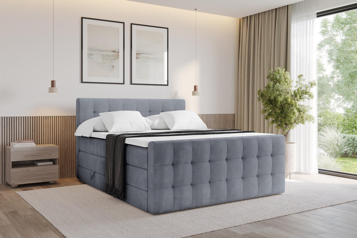 BOXSPRINGOVÁ POSTEL s matrací H3/H4 - IGAN-Z KING - 160x200 cm Šedá - šedá, kompozitní dřevo (163/200cm) - ALTDECOR