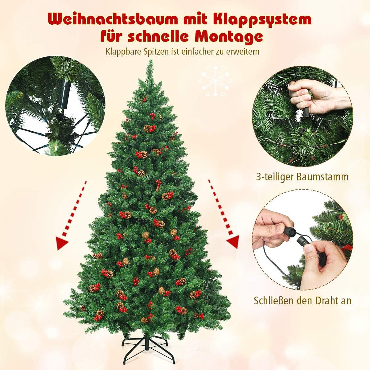 WEIHNACHTSBAUM Grün - Grün, Kunststoff (195cm) - COSTWAY
