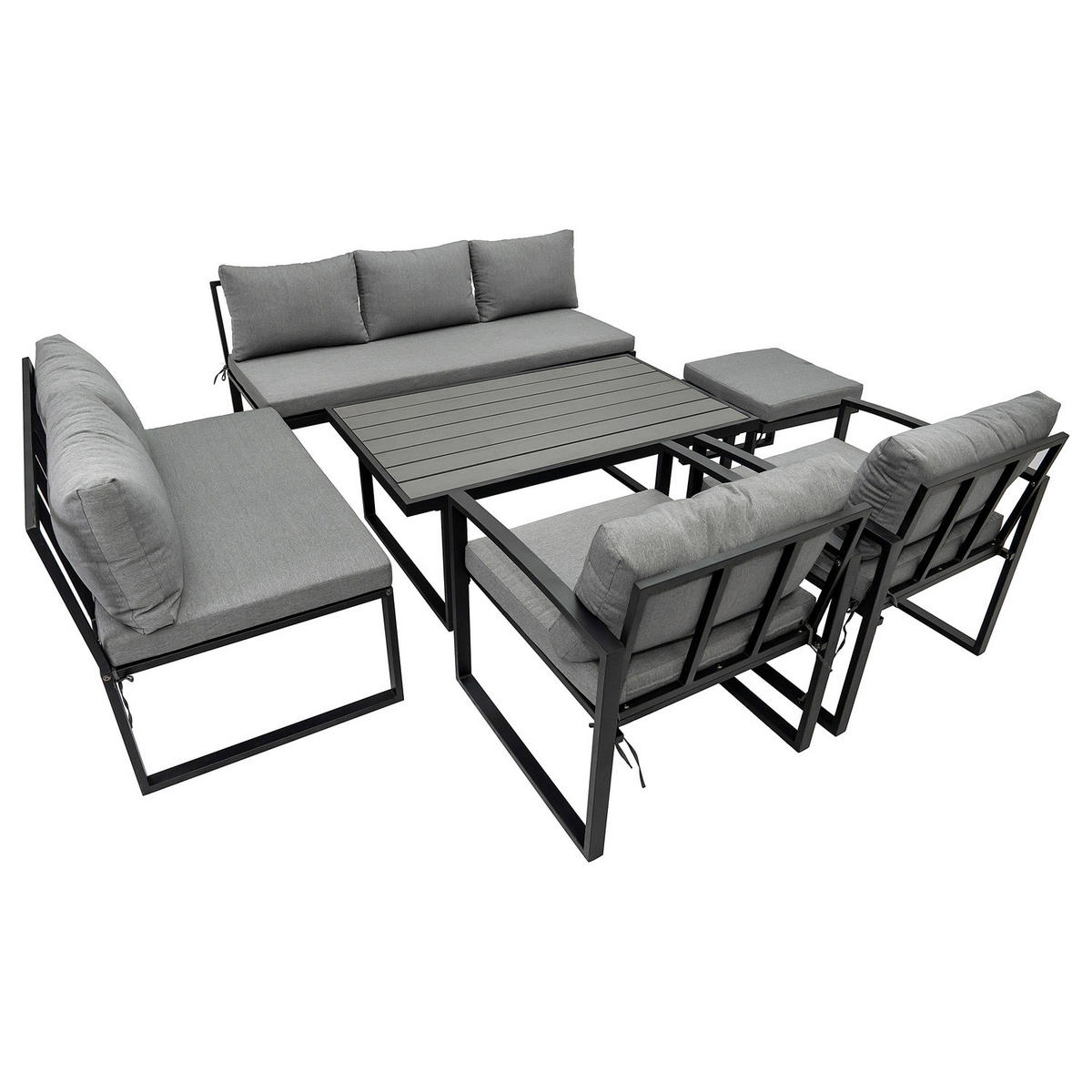 LOUNGESET - 3-teilig - Eisen / Webstoff - Grau / Anthrazit - Schwarz/Grau, Kunststoff/Textil - home24