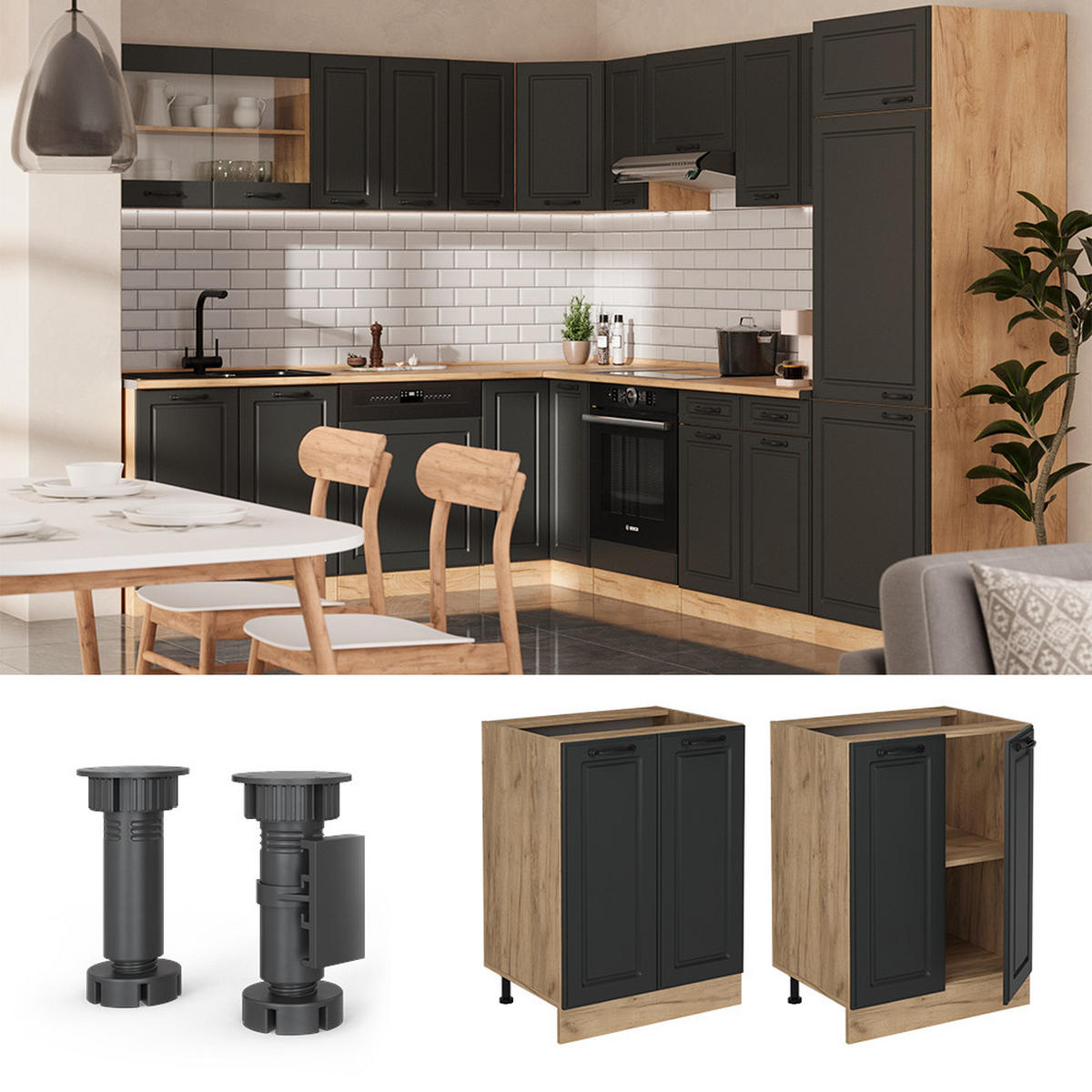 Honigeiche/Anthrazit, Holzwerkstoff (60/81.6/60cm) - Vicco